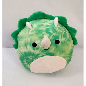Squishmallow Dinosaur Plush Toy Green White Triceratops Tie Dye Soft Kellytoy